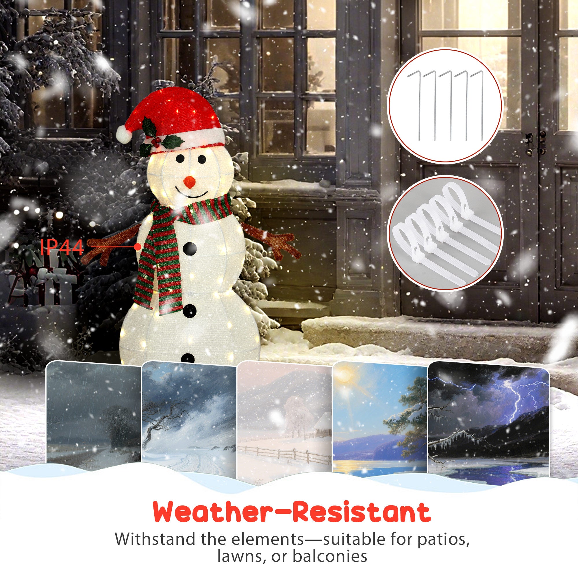 36.6" Outdoor Lighted Snowman - IP44 Waterproof LED-Home Furnishings > Holiday & Seasonal > Christmas Decorations-DECOROLALA