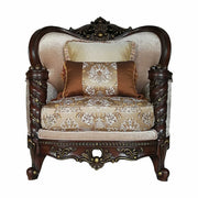 37" Beige and Brown Fabric Floral Club Chair And Toss Pillows-Accent Chairs-DECOROLALA