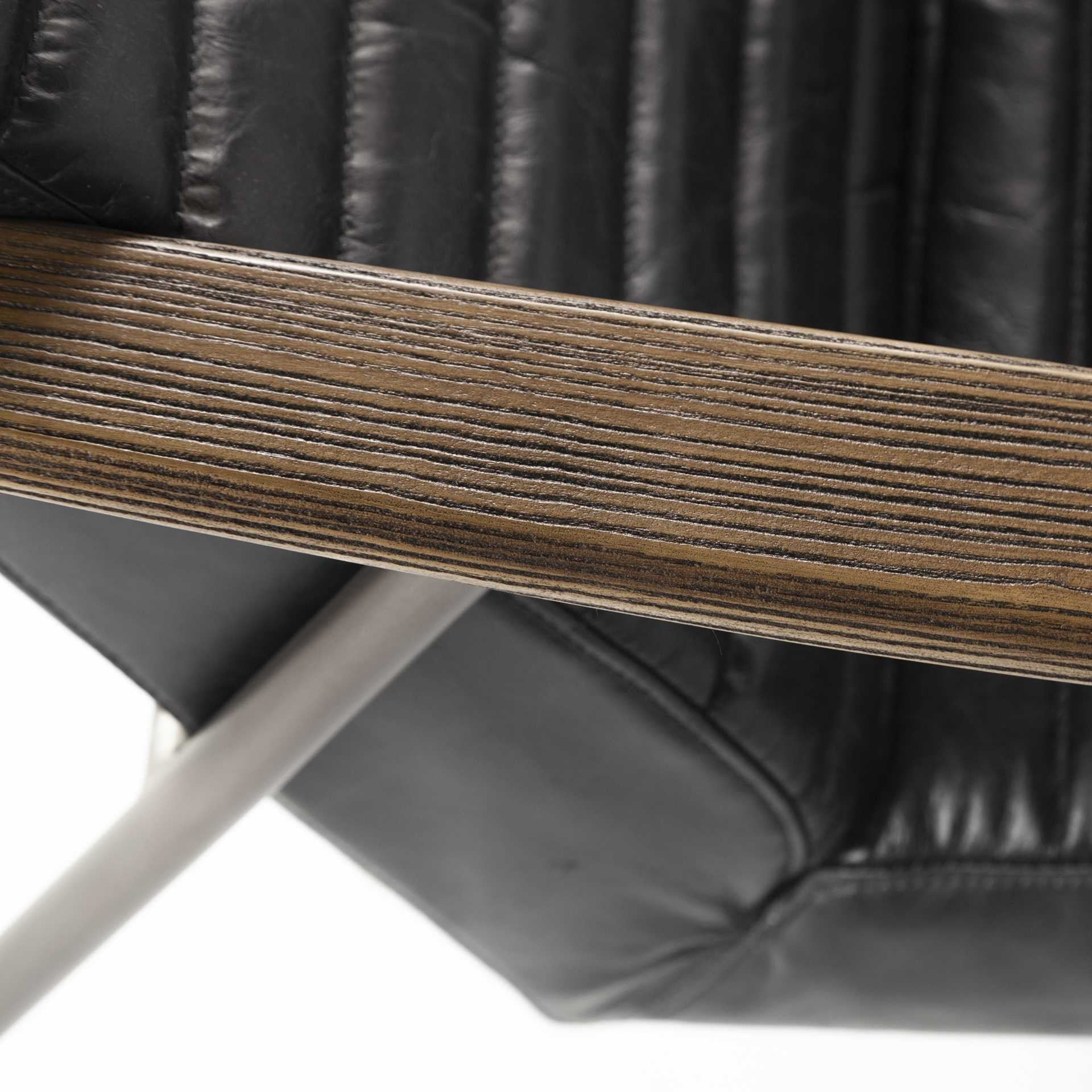 37" Black And Brown Faux Leather Lounge Chair-Accent Chairs-DECOROLALA