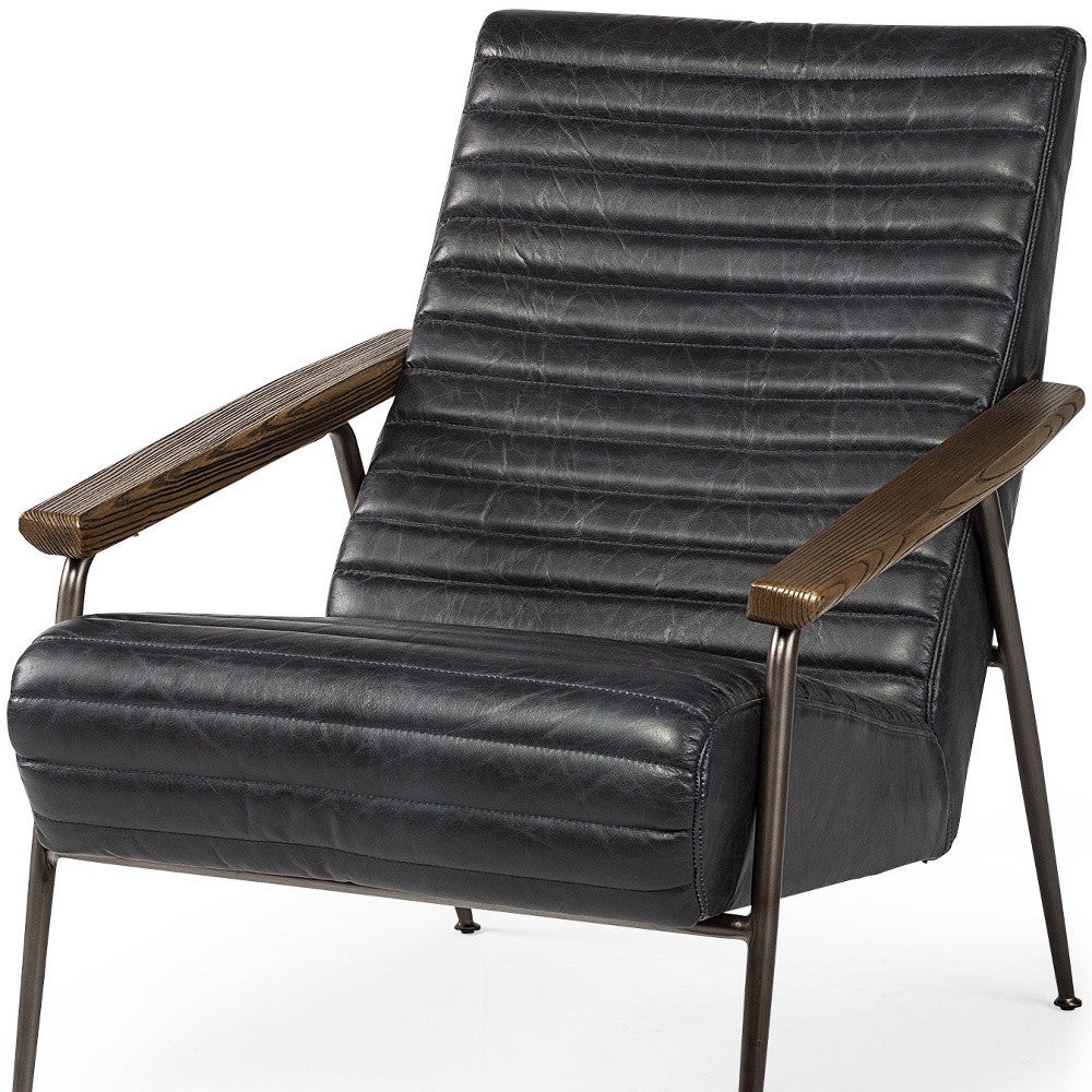 37" Black And Brown Faux Leather Lounge Chair-Accent Chairs-DECOROLALA