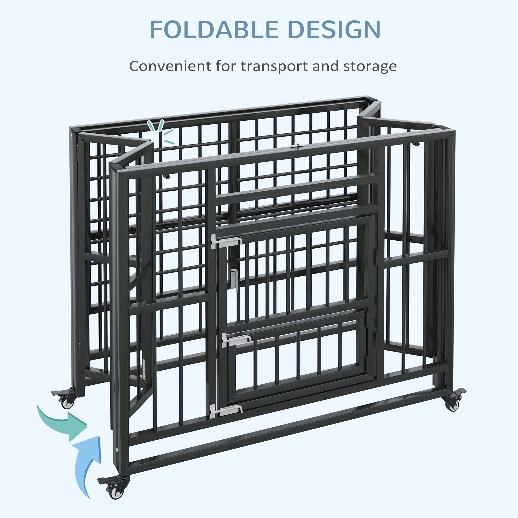 37" Heavy Duty Dog Crate, Foldable Dog Cage on Wheels with Double Locks, Removable Tray, Openable Top, Double Doors, Indoor Outdoor Use, for Small and Medium Dogs - Black-DECOROLALA