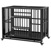 37" Heavy Duty Dog Crate, Foldable Dog Cage on Wheels with Double Locks, Removable Tray, Openable Top, Double Doors, Indoor Outdoor Use, for Small and Medium Dogs - Black-DECOROLALA