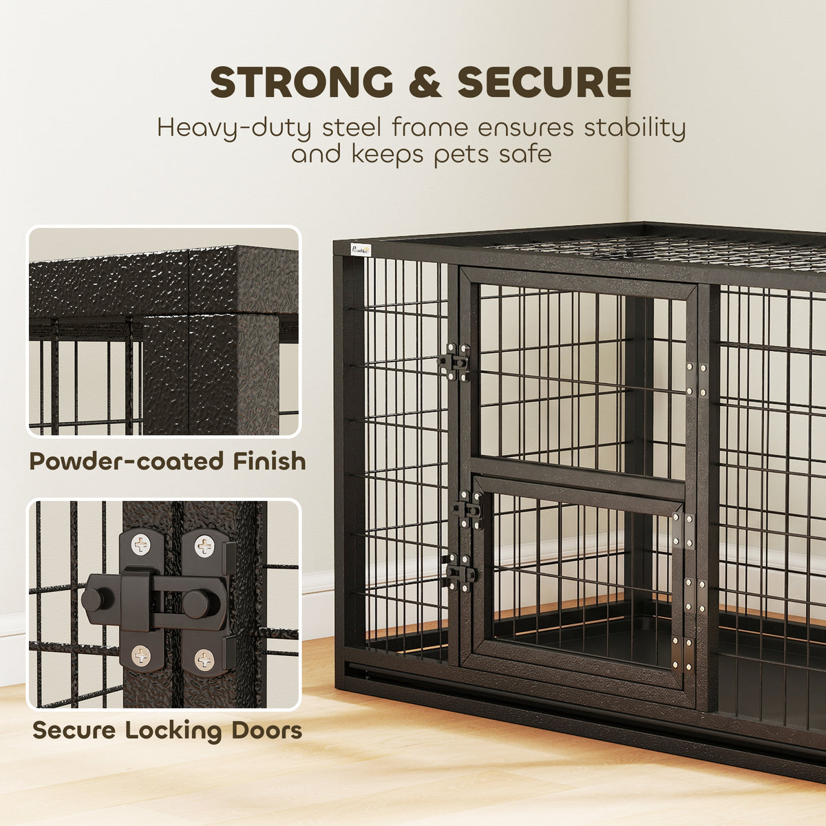37" Heavy Duty Metal Dog Crate - 3-Door Kennel with Tray, Black-Dogs-DECOROLALA