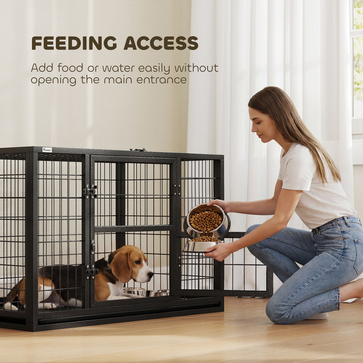 37" Heavy Duty Metal Dog Crate - 3-Door Kennel with Tray, Black-Dogs-DECOROLALA