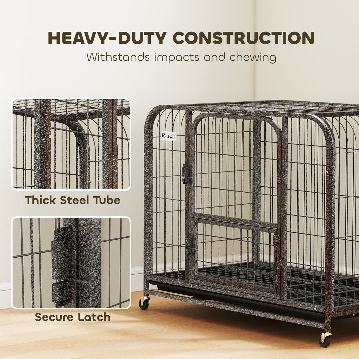 37" Heavy Duty Steel Dog Crate with Wheels and Tray - Black-Dogs-DECOROLALA