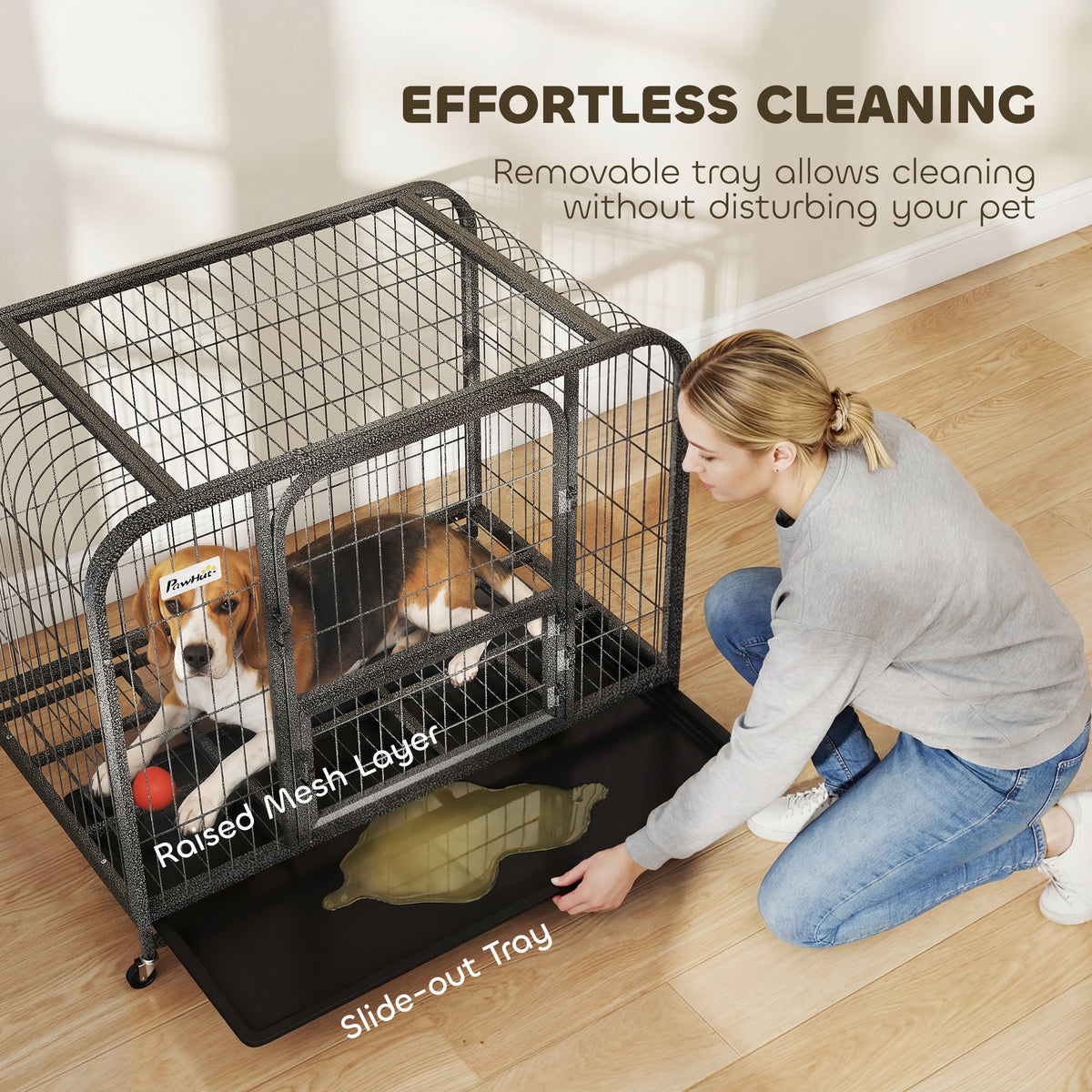 37" Heavy Duty Steel Dog Crate with Wheels and Tray - Black-Dogs-DECOROLALA