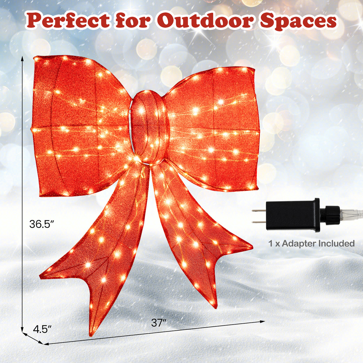 37 Inch Lighted Christmas Bow Decoration with Warm White LED Lights-Christmas Decorations & Accessories-DECOROLALA