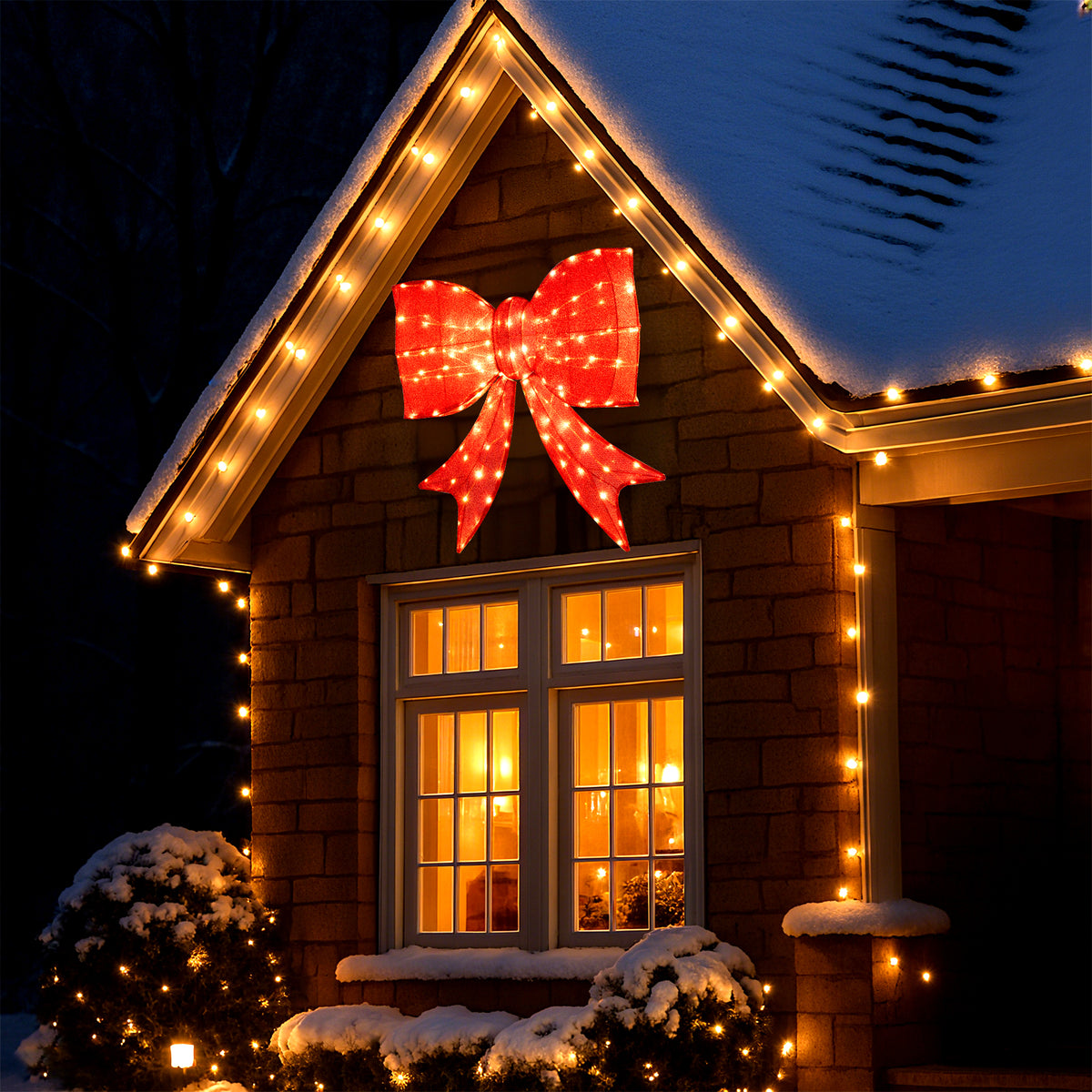 37 Inch Lighted Christmas Bow Decoration with Warm White LED Lights-Christmas Decorations & Accessories-DECOROLALA