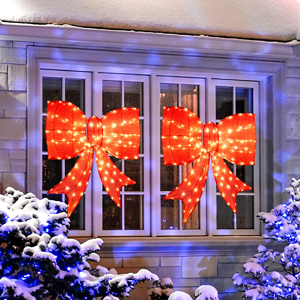 37 Inch Lighted Christmas Bow Decoration with Warm White LED Lights-Christmas Decorations & Accessories-DECOROLALA