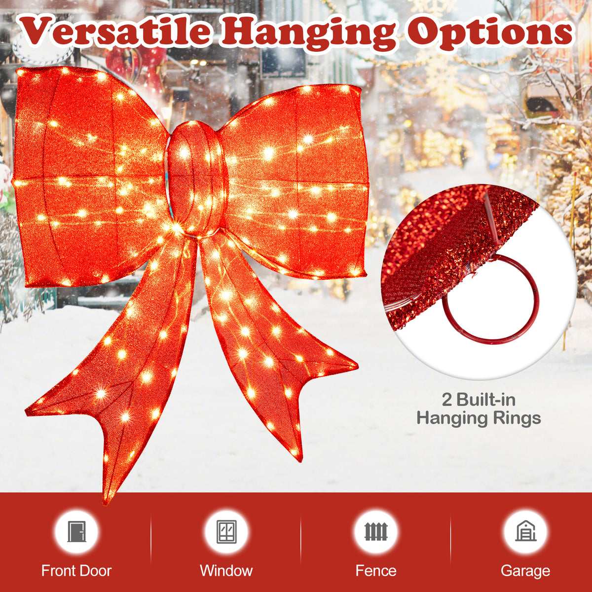 37 Inch Lighted Christmas Bow Decoration with Warm White LED Lights-Christmas Decorations & Accessories-DECOROLALA