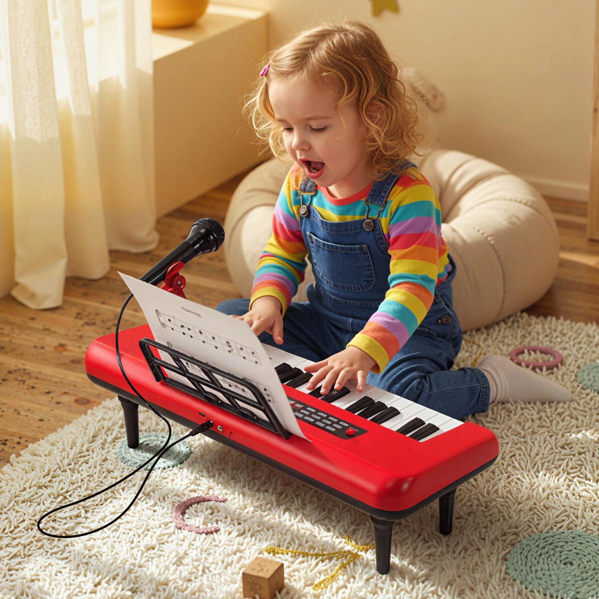 Clavier piano jouet musical portable pour enfants à 37 touches avec microphone et pupitre