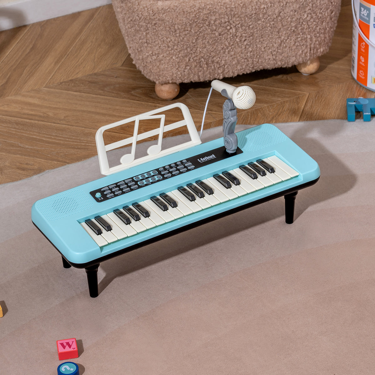 Clavier piano jouet musical portable pour enfants à 37 touches avec microphone et pupitre