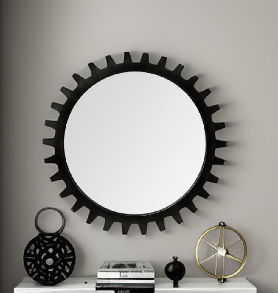 37" Round Black Metal Frame Wall Mirror-Mirrors-DECOROLALA