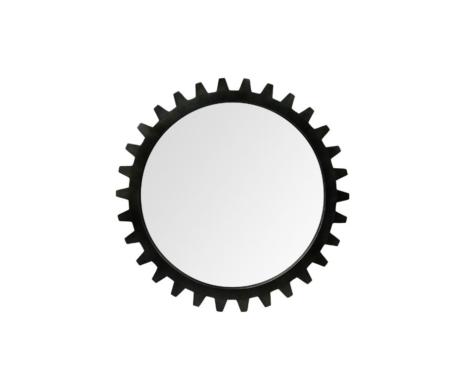37" Round Black Metal Frame Wall Mirror-Mirrors-DECOROLALA