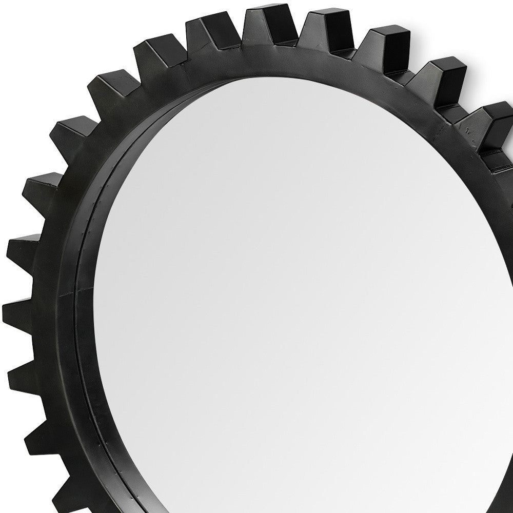 37" Round Black Metal Frame Wall Mirror-Mirrors-DECOROLALA