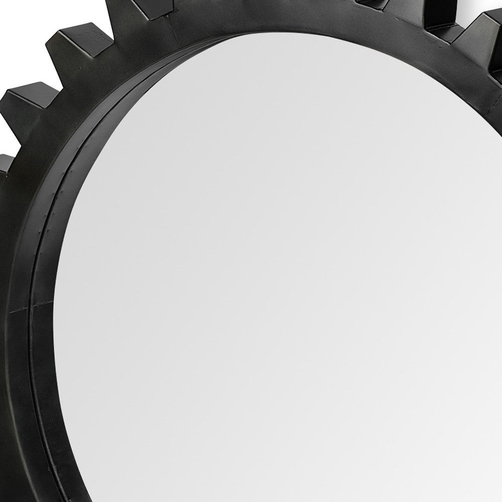 37" Round Black Metal Frame Wall Mirror-Mirrors-DECOROLALA