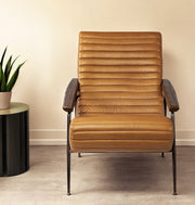 37" Tan and Black Faux Leather Tufted Lounge Chair-Accent Chairs-DECOROLALA