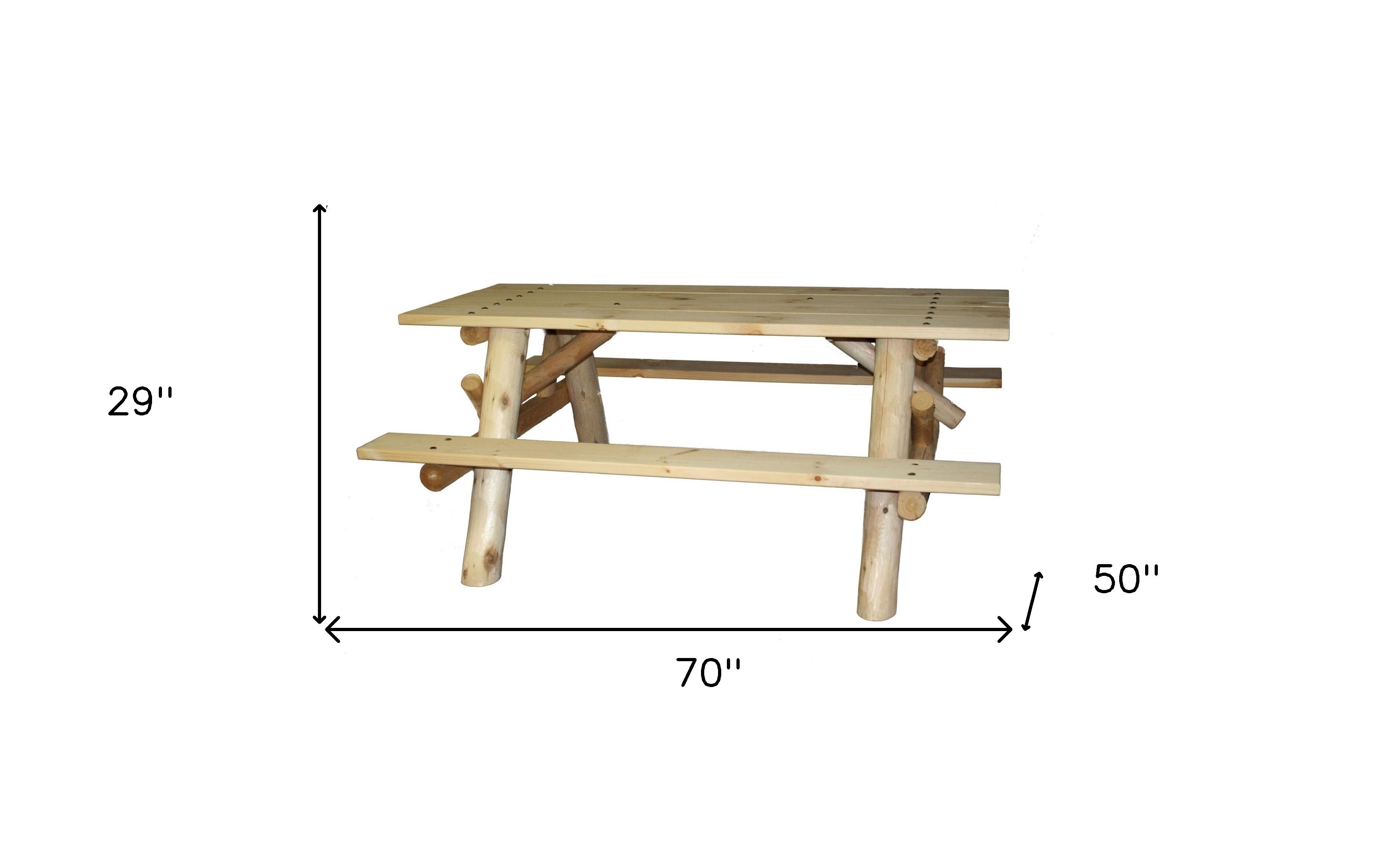 70" Natural Solid Wood Outdoor Picnic Table-4