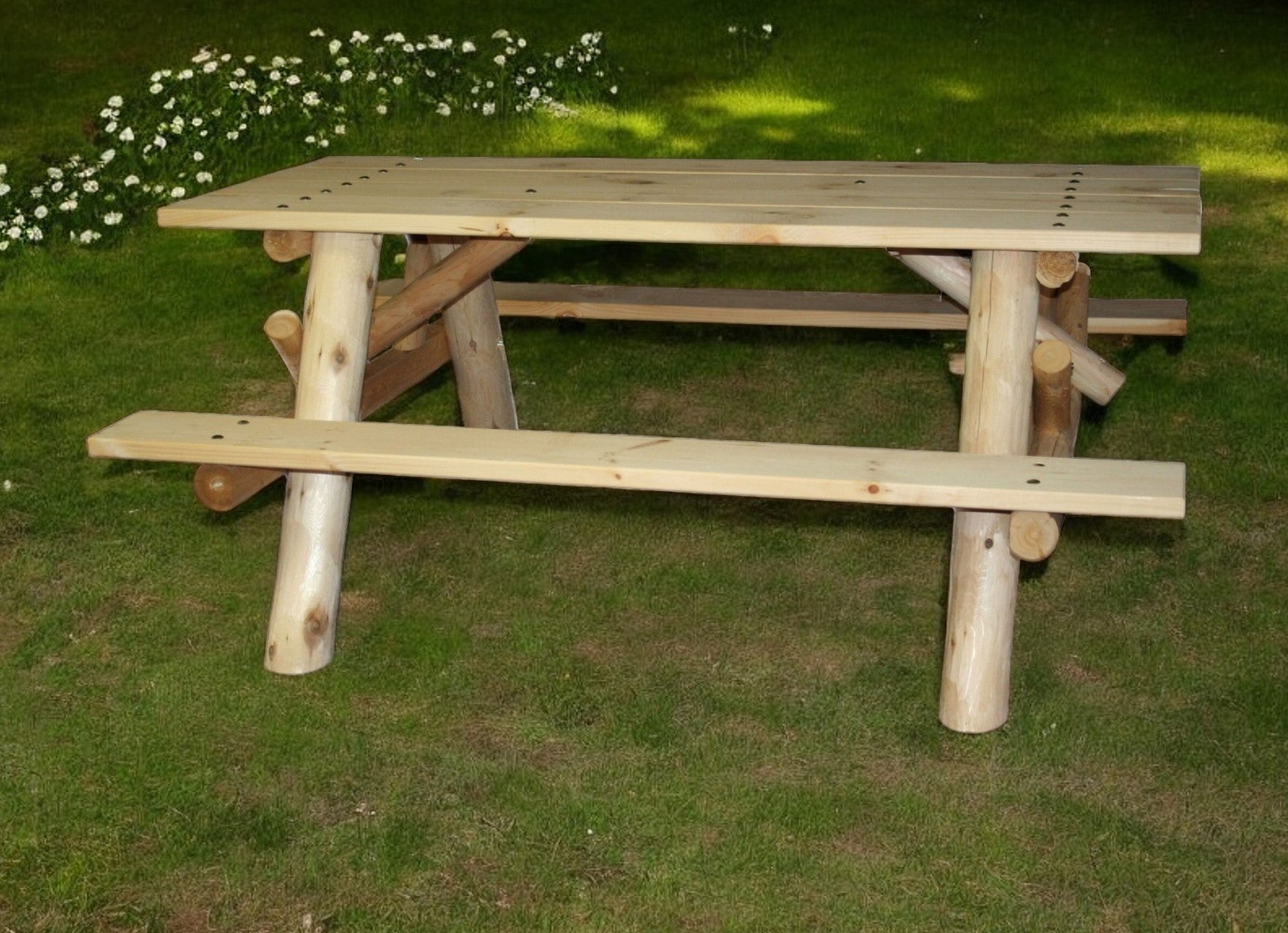 70" Natural Solid Wood Outdoor Picnic Table-1