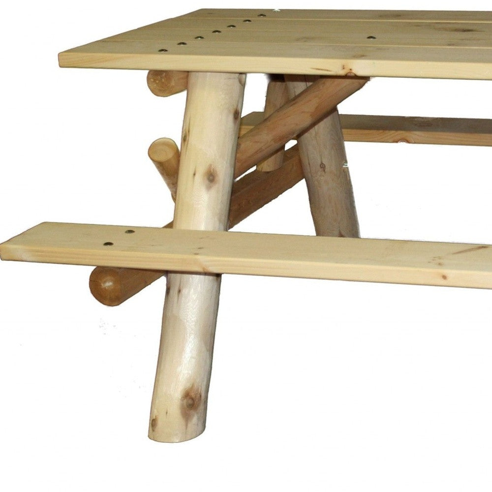 70" Natural Solid Wood Outdoor Picnic Table-3