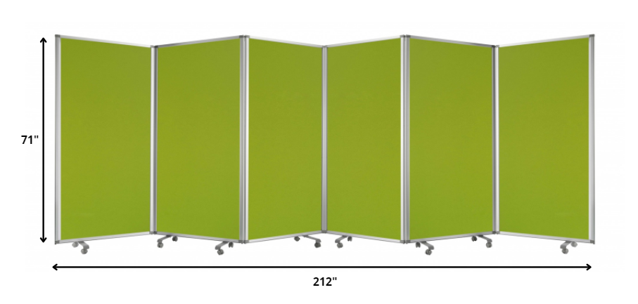 212 X 1 X 71 Green Metal 6 Panel Screen-Room Dividers-DECOROLALA