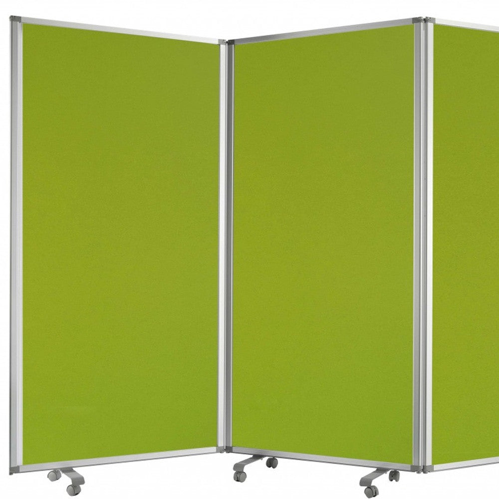 212 X 1 X 71 Green Metal 6 Panel Screen-Room Dividers-DECOROLALA