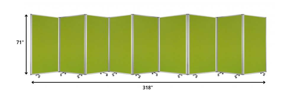 318" X 1" X 71" Green, Metal, 9 Panel, Screen-Room Dividers-DECOROLALA