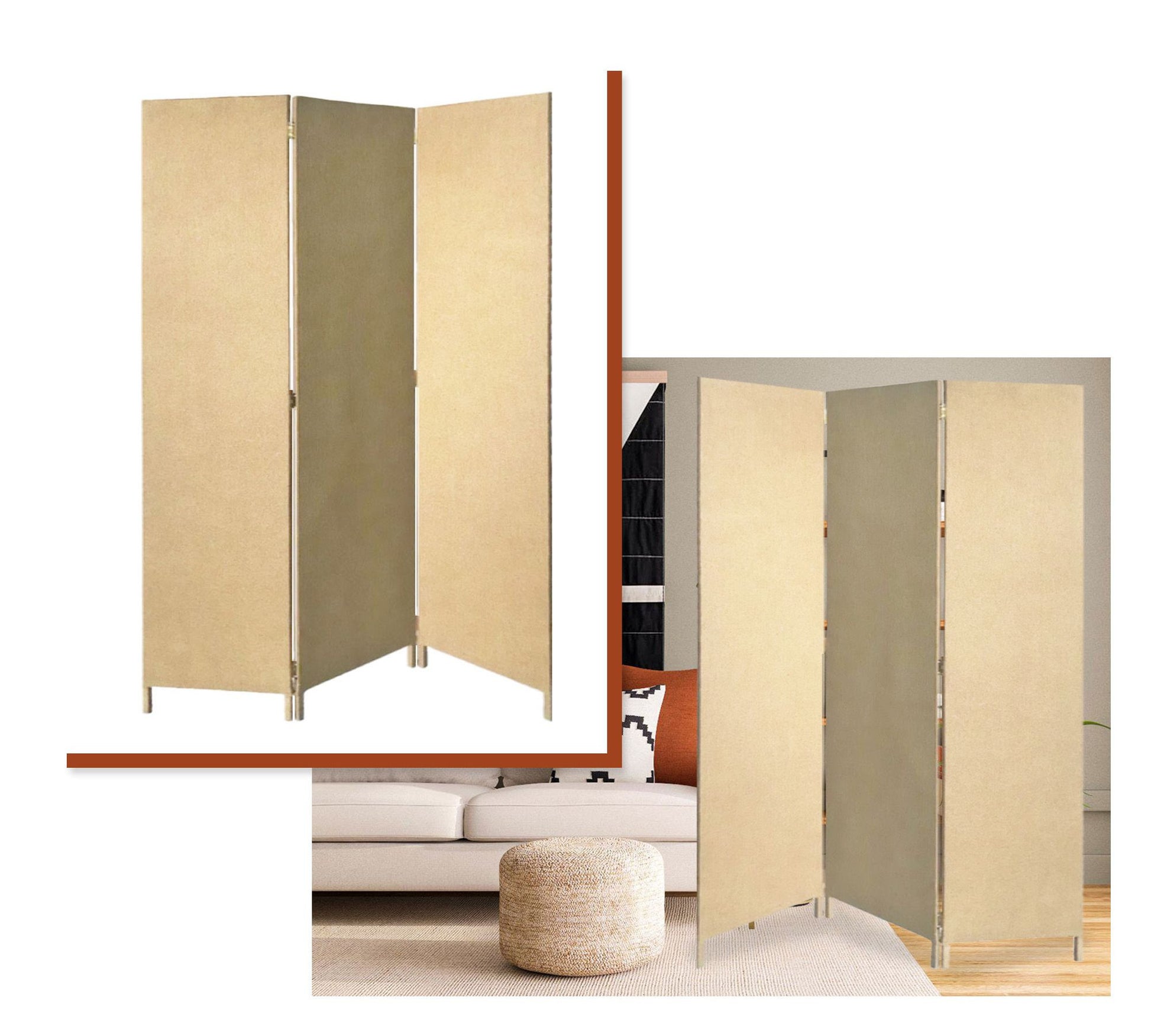 Beige Upholstered 3 Panel Room Divider Screen-Room Dividers-DECOROLALA