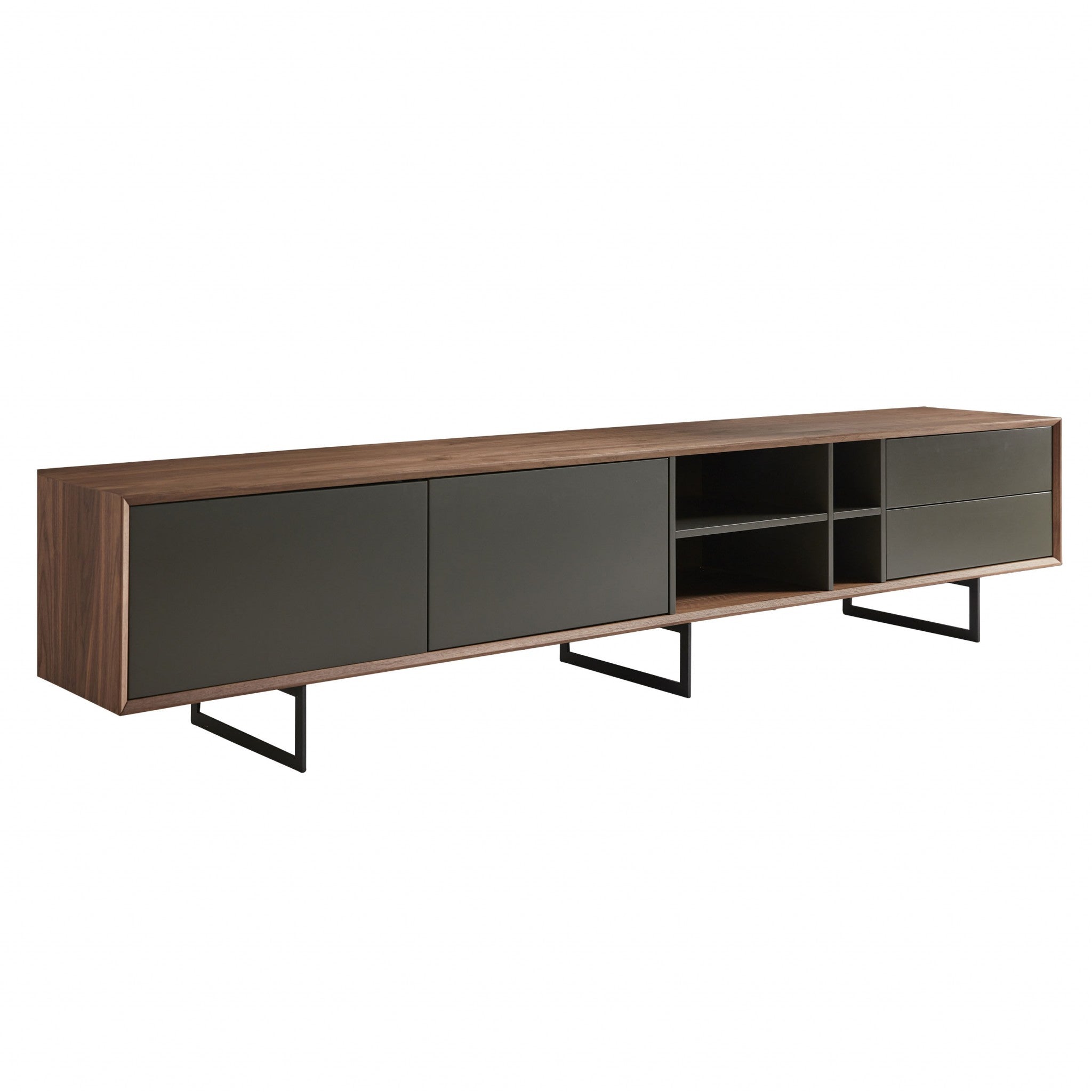 94" Gray Solid and Manufactured Wood Enclosed and Open Storage TV Stand-1
