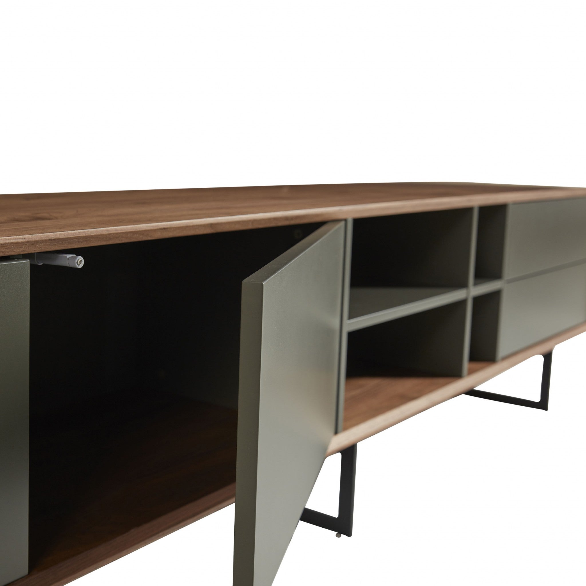 94" Gray Solid and Manufactured Wood Enclosed and Open Storage TV Stand-TV Stands-DECOROLALA