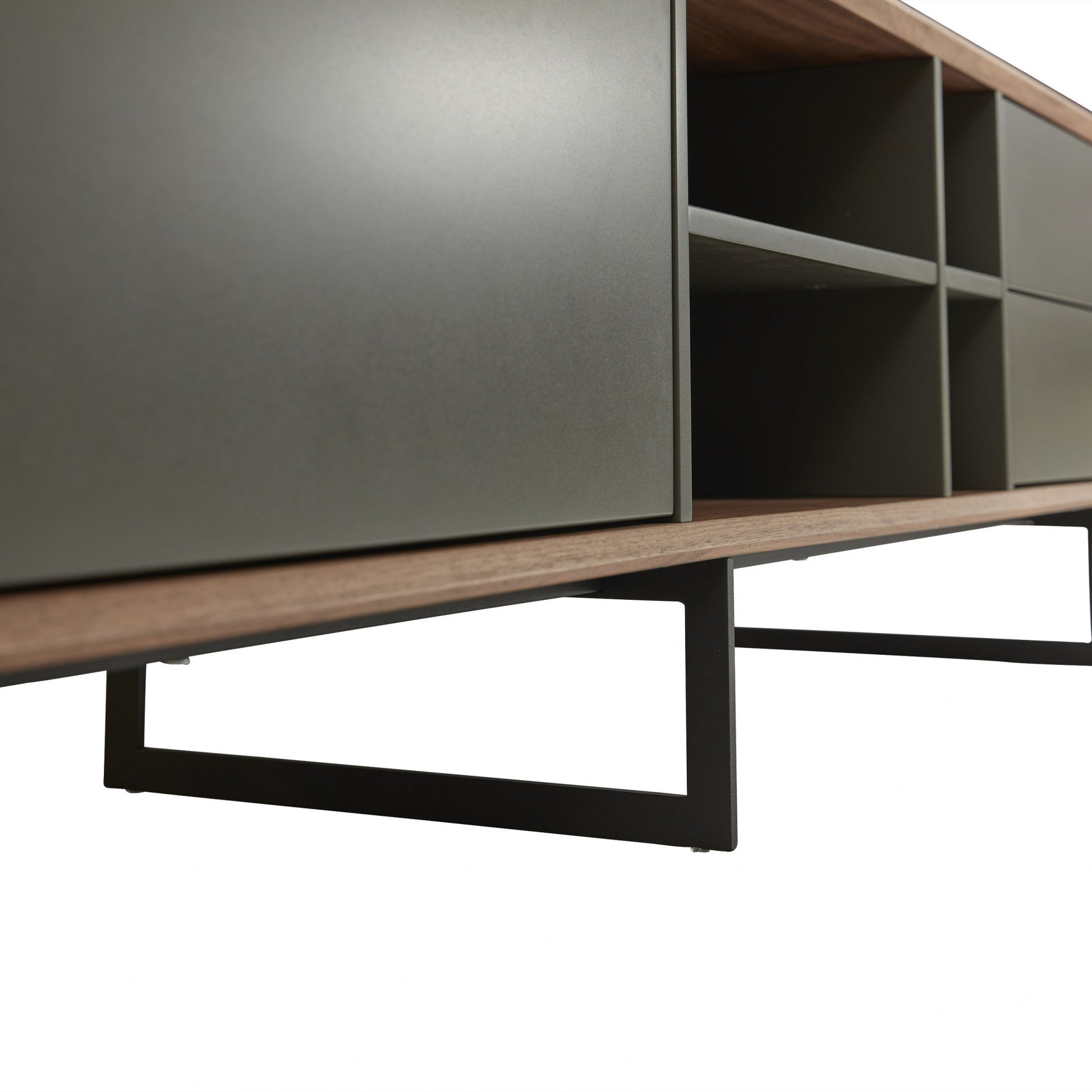 94" Gray Solid and Manufactured Wood Enclosed and Open Storage TV Stand-TV Stands-DECOROLALA