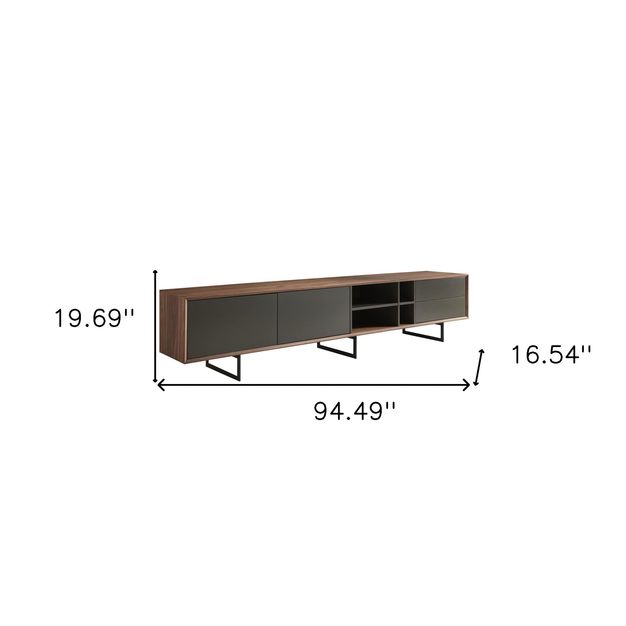 94" Gray Solid and Manufactured Wood Enclosed and Open Storage TV Stand-TV Stands-DECOROLALA