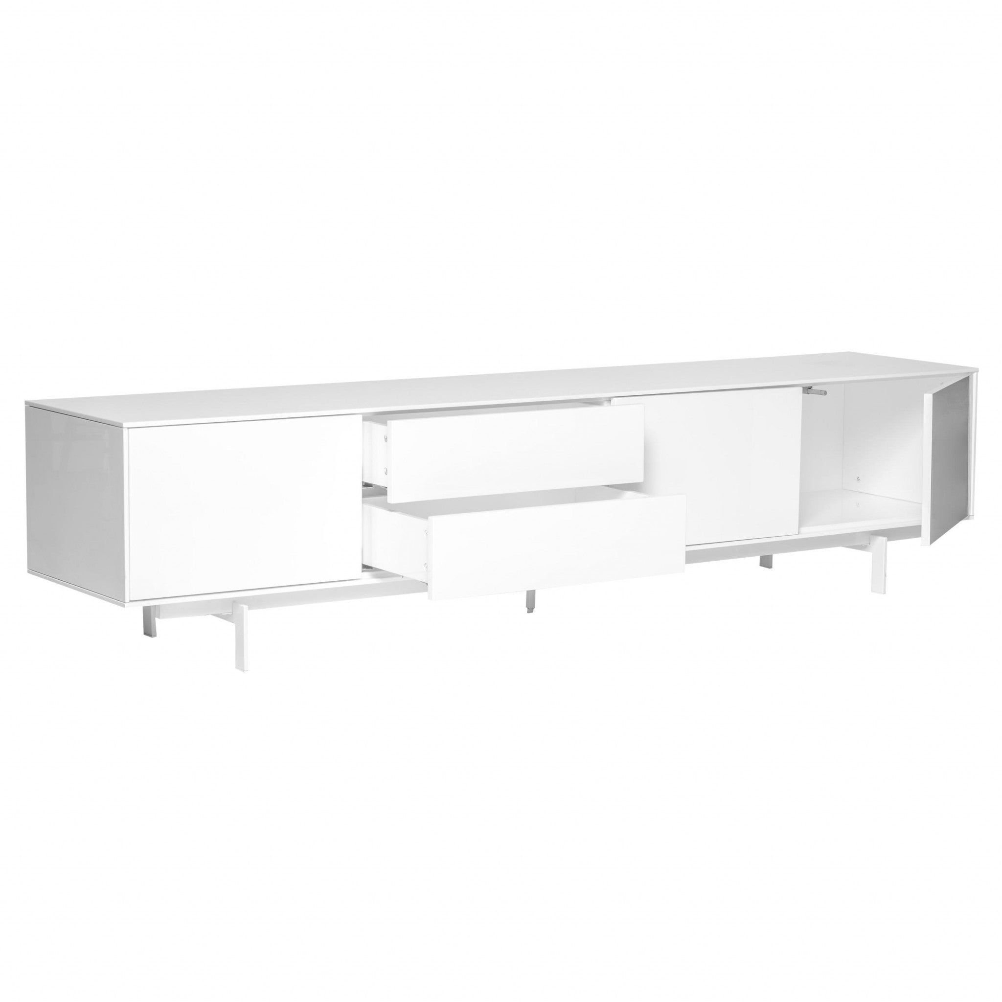82" White Manufactured And Wood Cabinet Enclosed Storage TV Stand-4