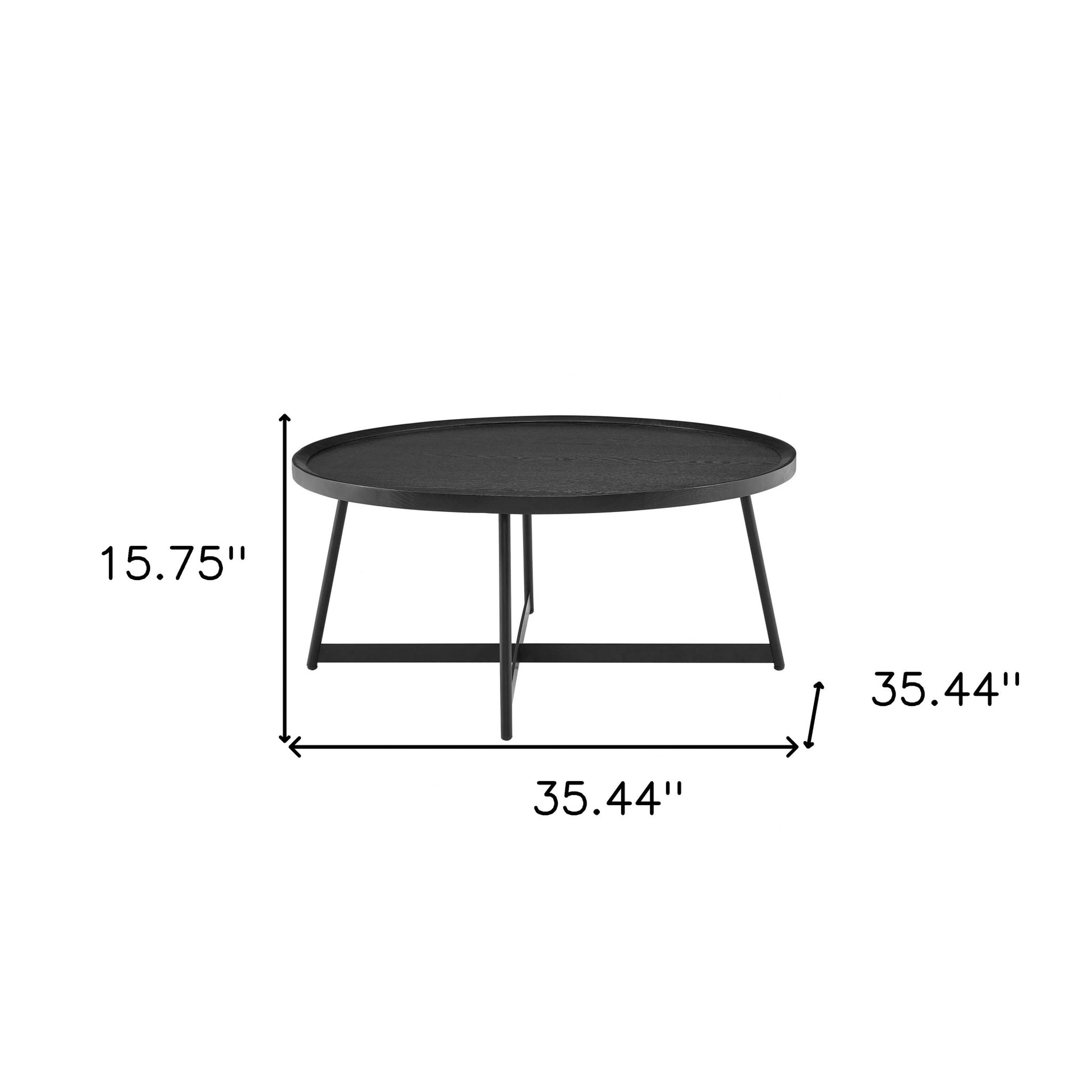 35" Black Wood And Metal Round Frame Coffee Table-Coffee Tables-DECOROLALA