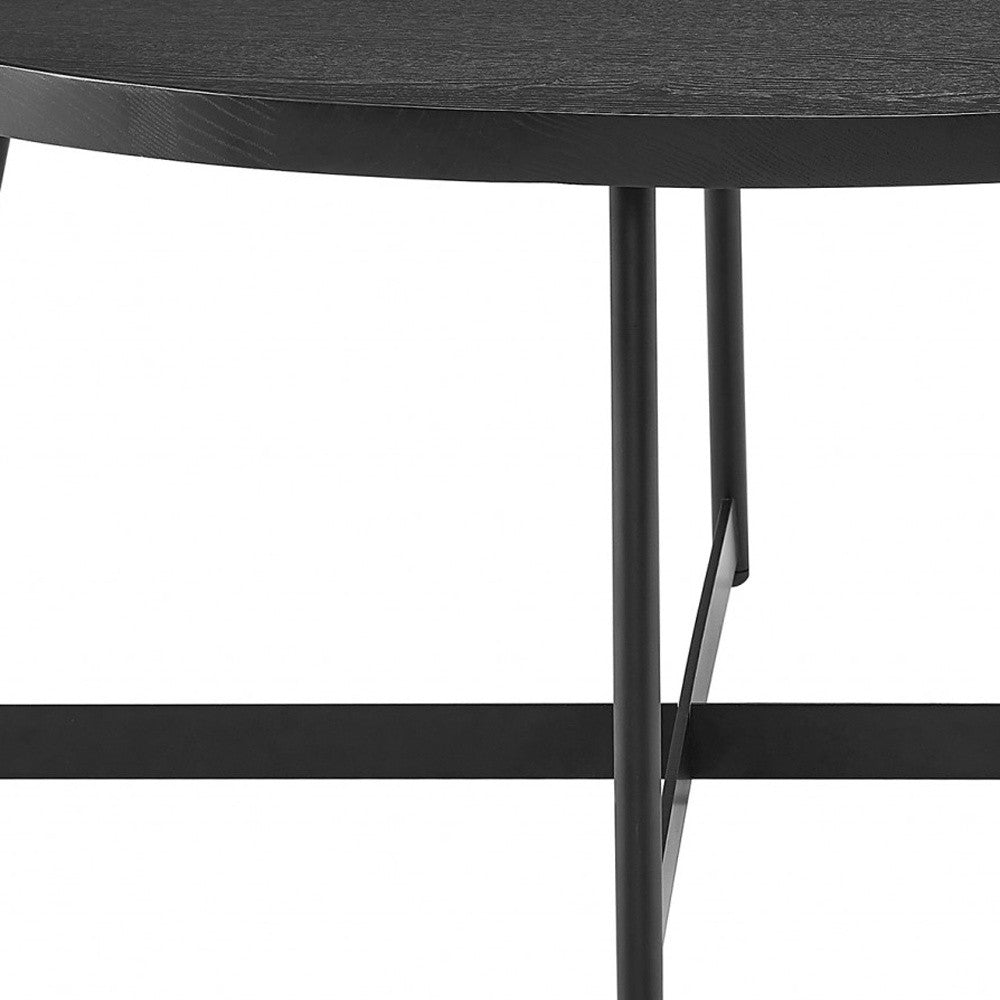 35" Black Wood And Metal Round Frame Coffee Table-Coffee Tables-DECOROLALA
