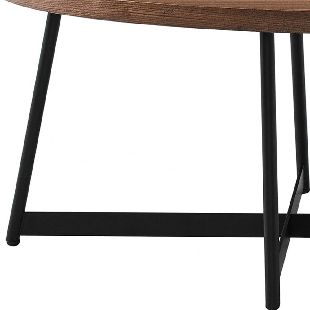 24" Brown and Black Wood And Metal Oval Frame Coffee Table-4