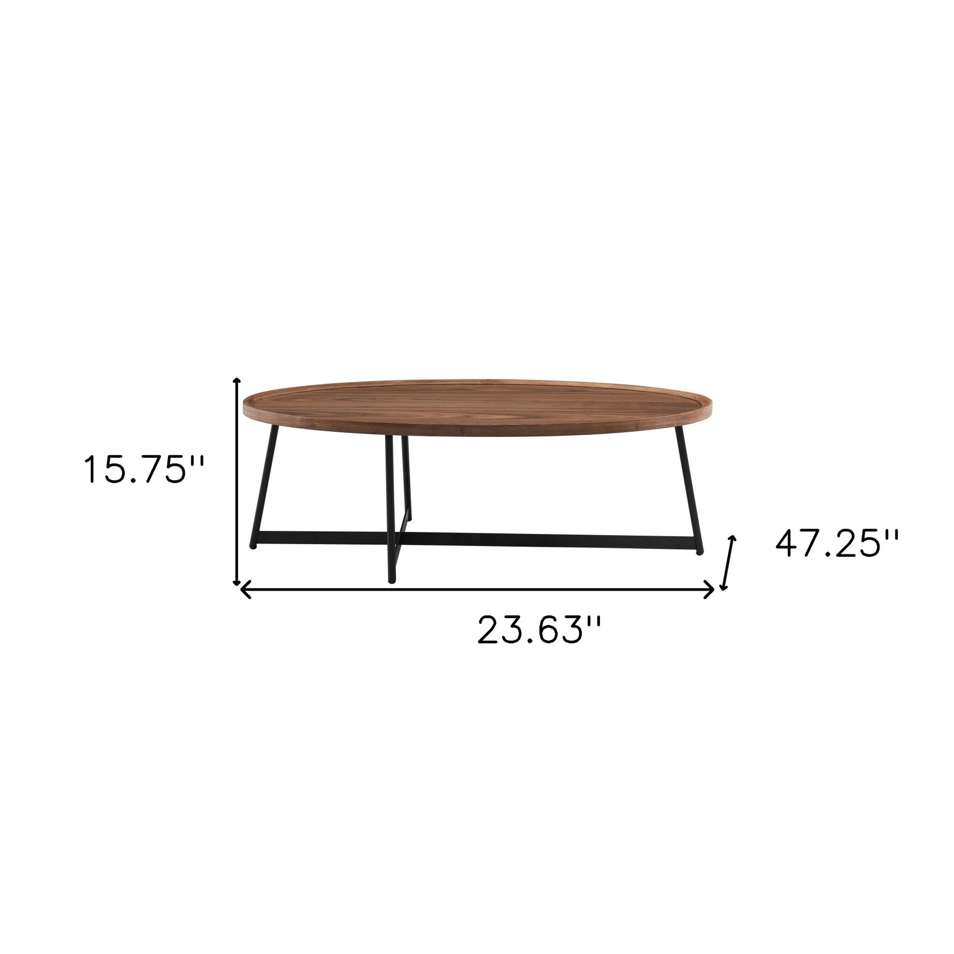 24" Brown and Black Wood And Metal Oval Frame Coffee Table-7