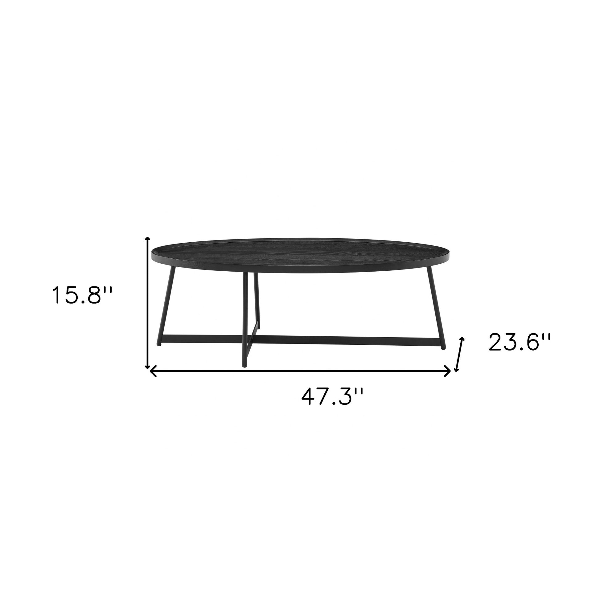 47" Black Wood And Metal Oval Frame Coffee Table-Coffee Tables-DECOROLALA