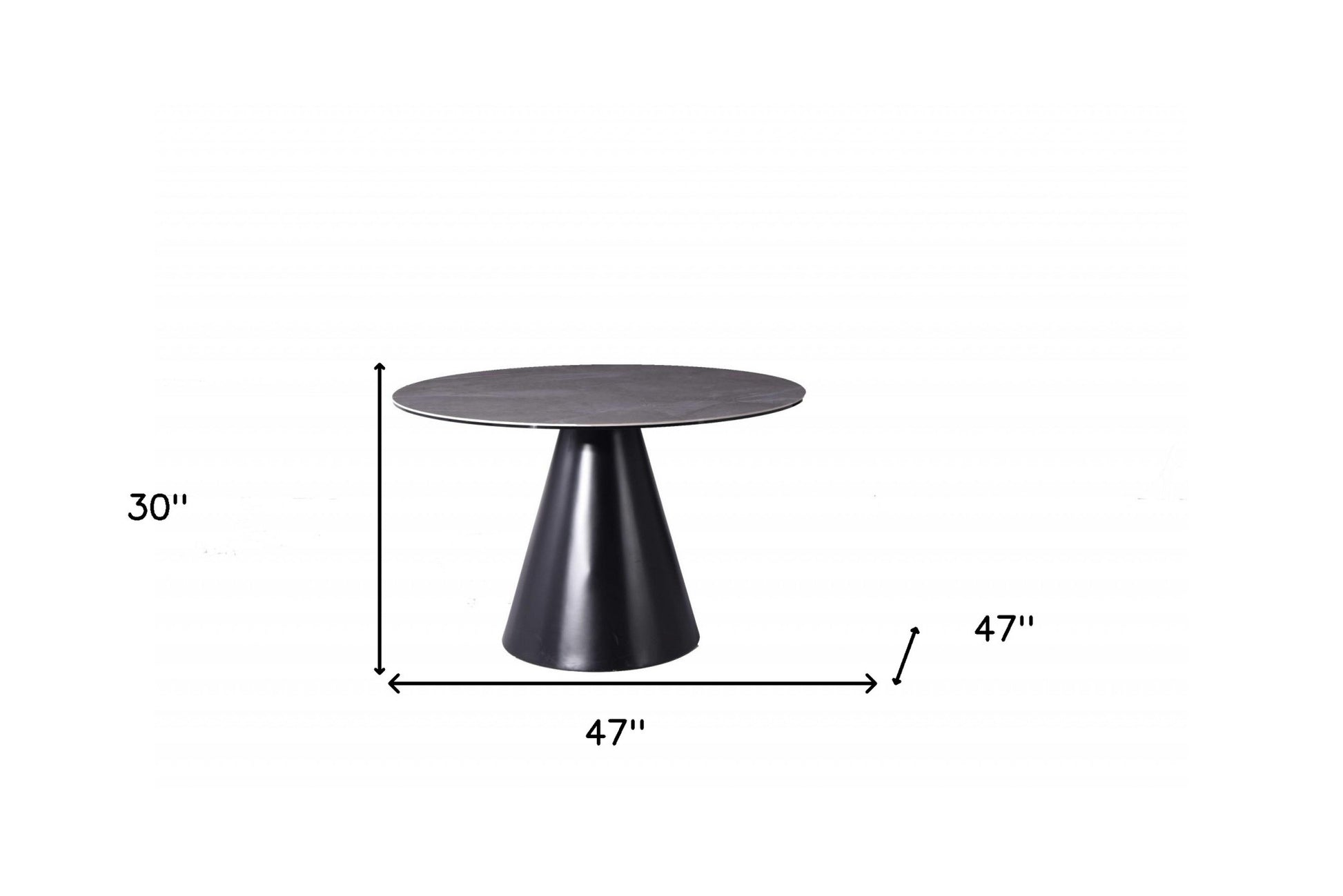 47" Gray Rounded Stone And Iron Pedestal Base Dining Table-Dining Tables-DECOROLALA