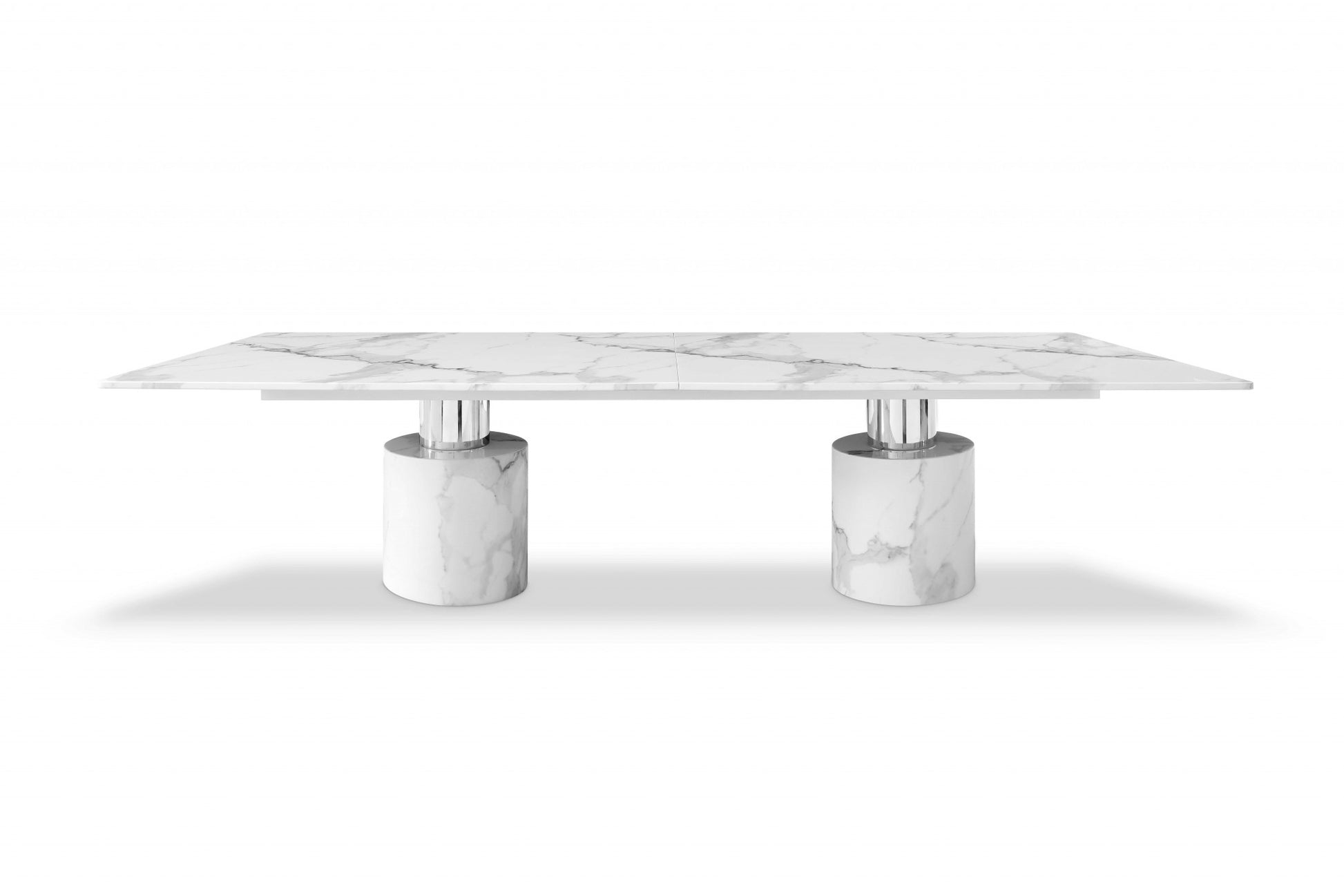 120" White Marble Double Pedestal Base Dining Table-Dining Tables-DECOROLALA