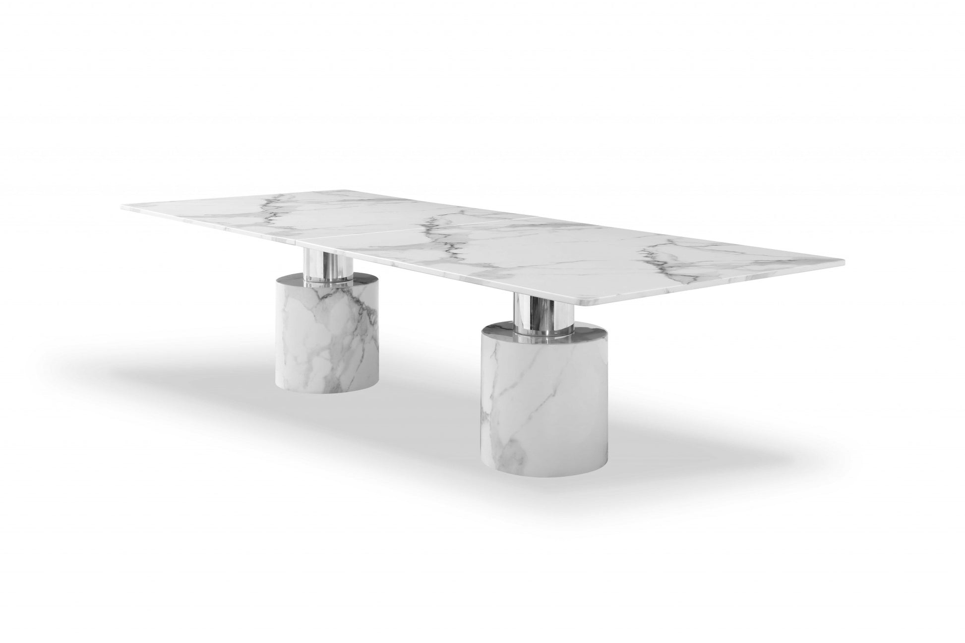 120" White Marble Double Pedestal Base Dining Table-Dining Tables-DECOROLALA