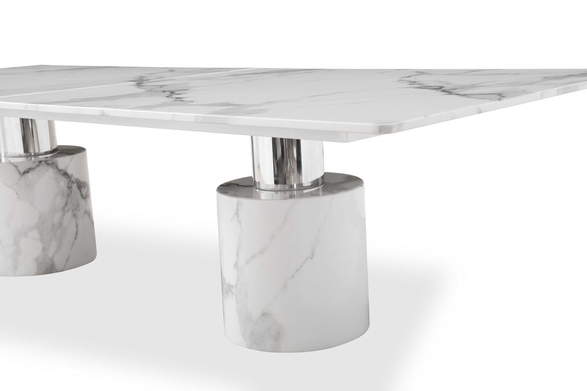 120" White Marble Double Pedestal Base Dining Table-Dining Tables-DECOROLALA