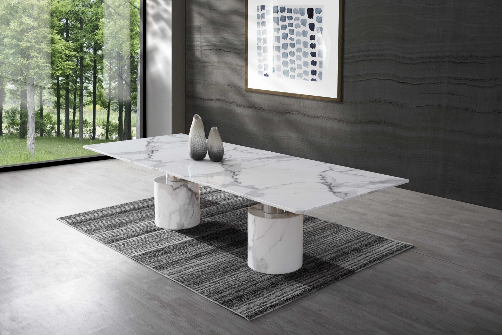 120" White Marble Double Pedestal Base Dining Table-Dining Tables-DECOROLALA