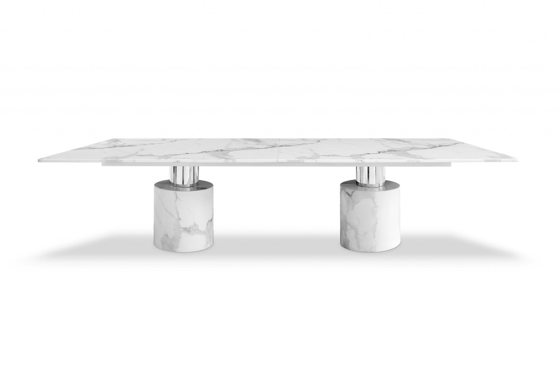 120" White Marble Double Pedestal Base Dining Table-Dining Tables-DECOROLALA