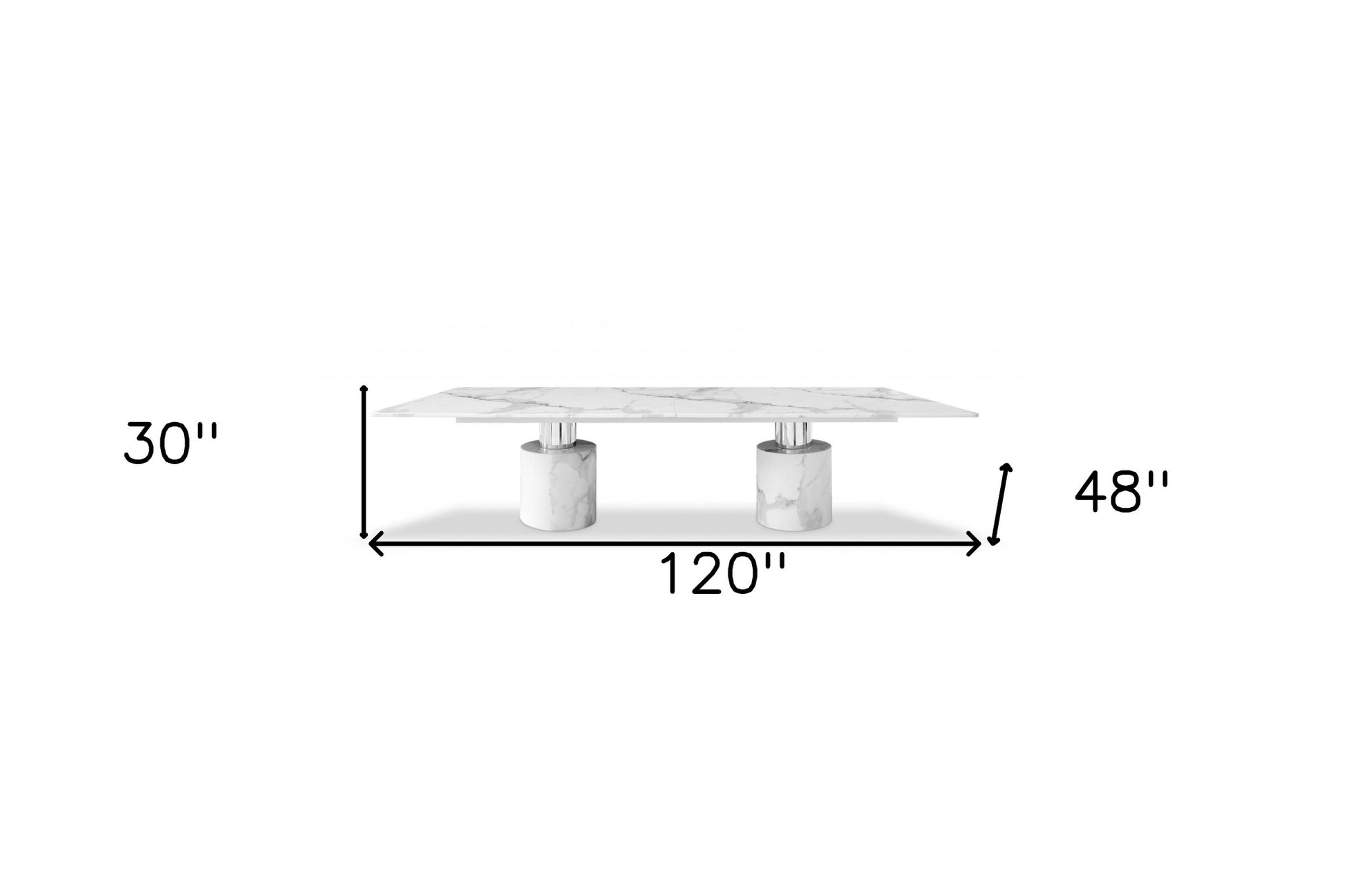 120" White Marble Double Pedestal Base Dining Table-Dining Tables-DECOROLALA