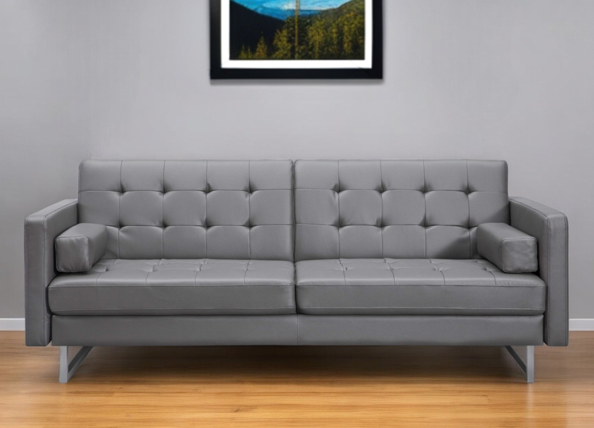 80" Gray Faux Leather Sleeper Sofa With Silver Legs-0