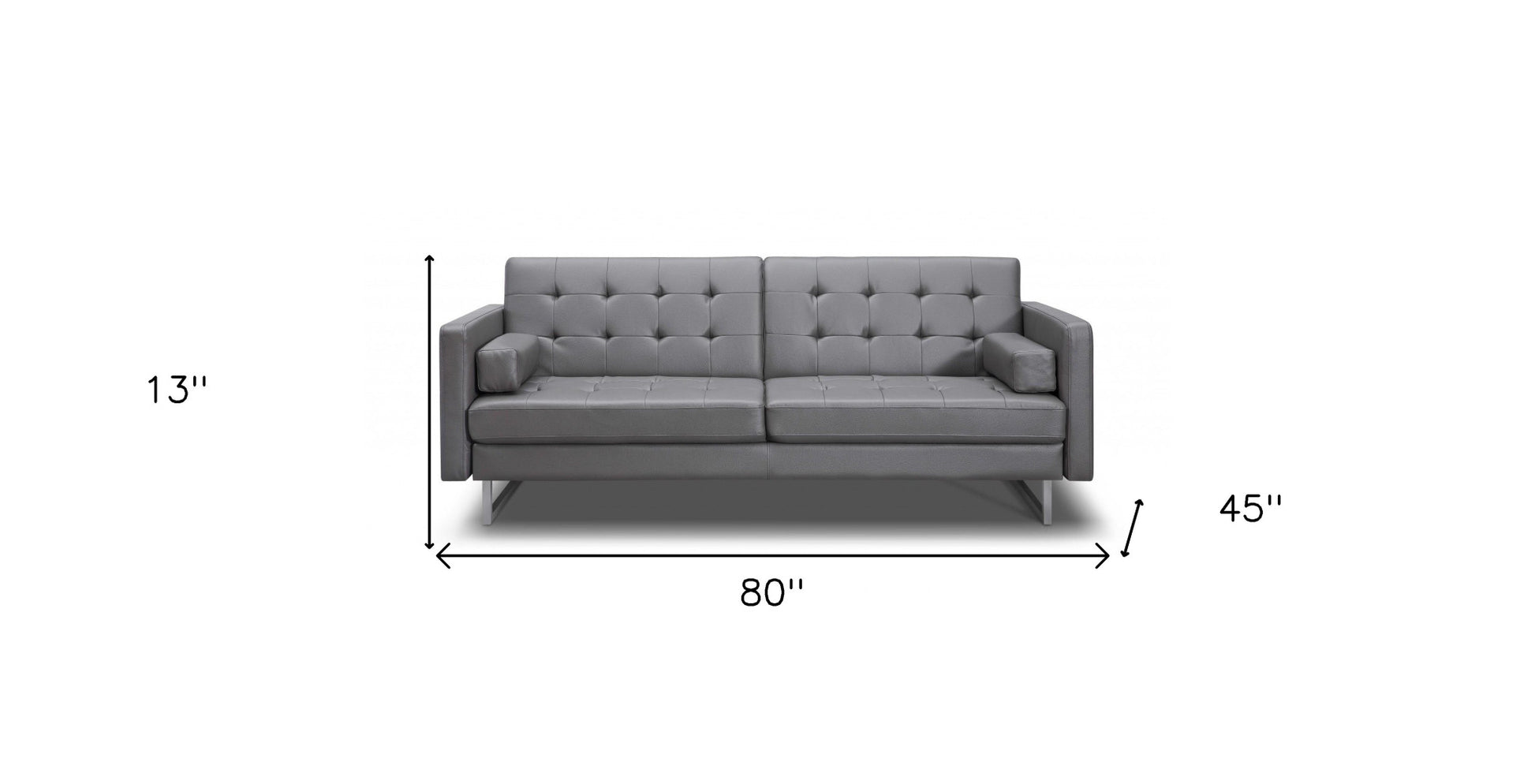 80" Gray Faux Leather Sleeper Sofa With Silver Legs-7