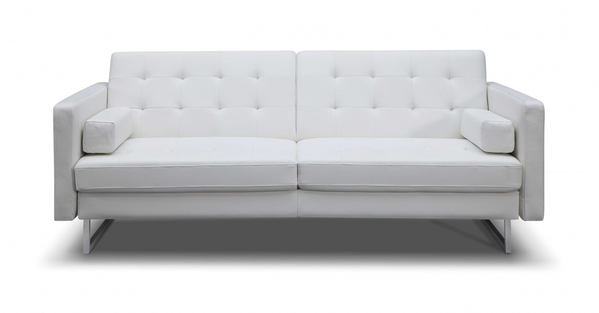 80" White Faux Leather Sleeper Sofa With Silver Legs-0