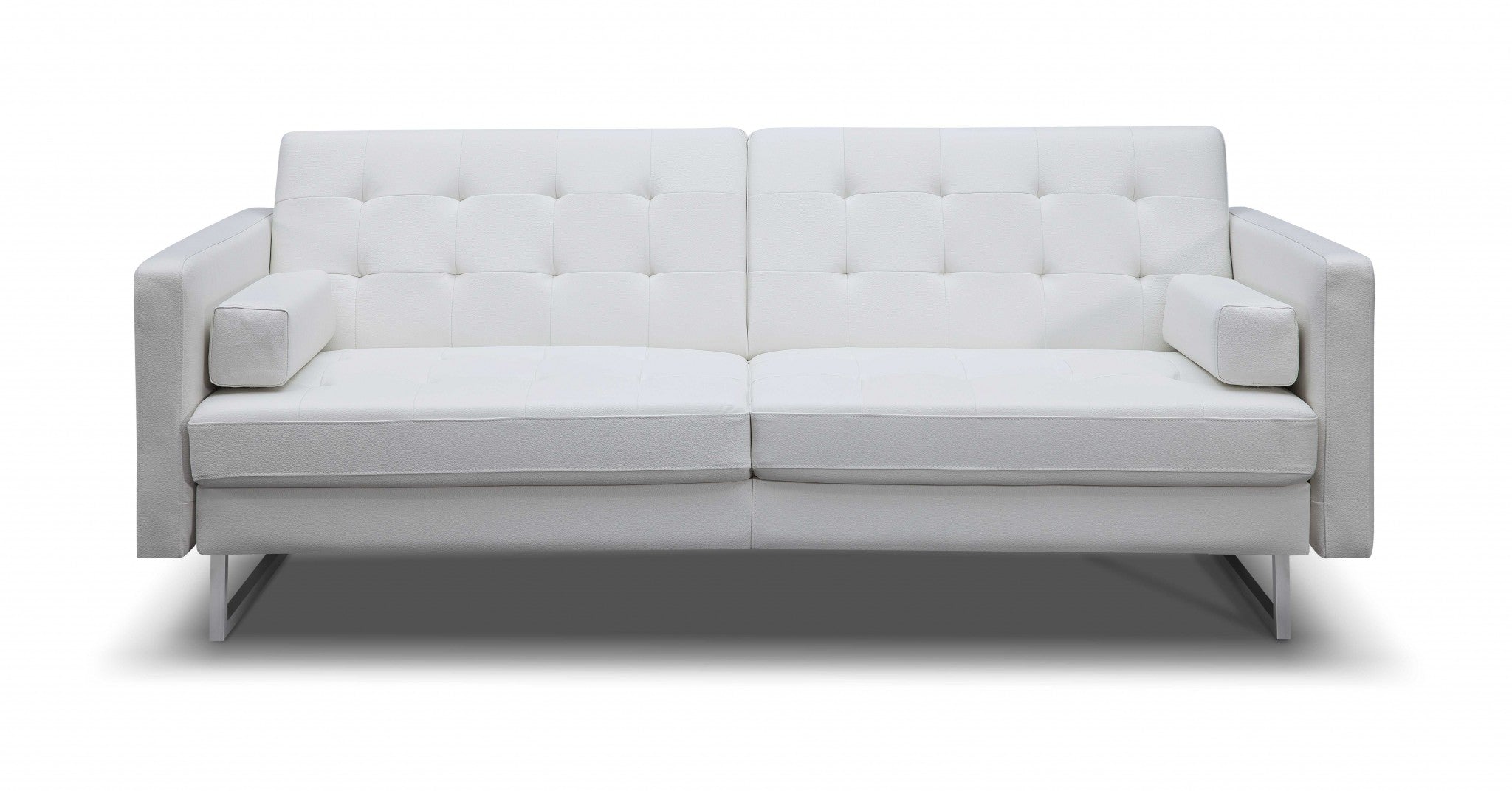 80" White Faux Leather Sleeper Sofa With Silver Legs-0