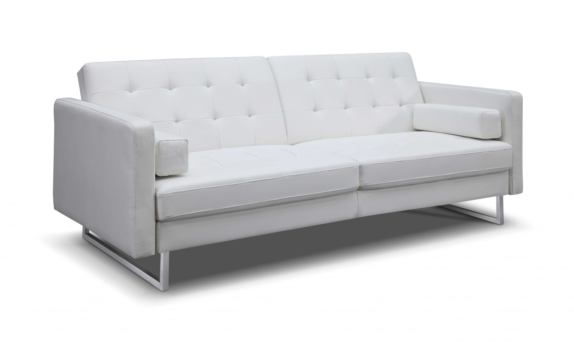 80" White Faux Leather Sleeper Sofa With Silver Legs-2